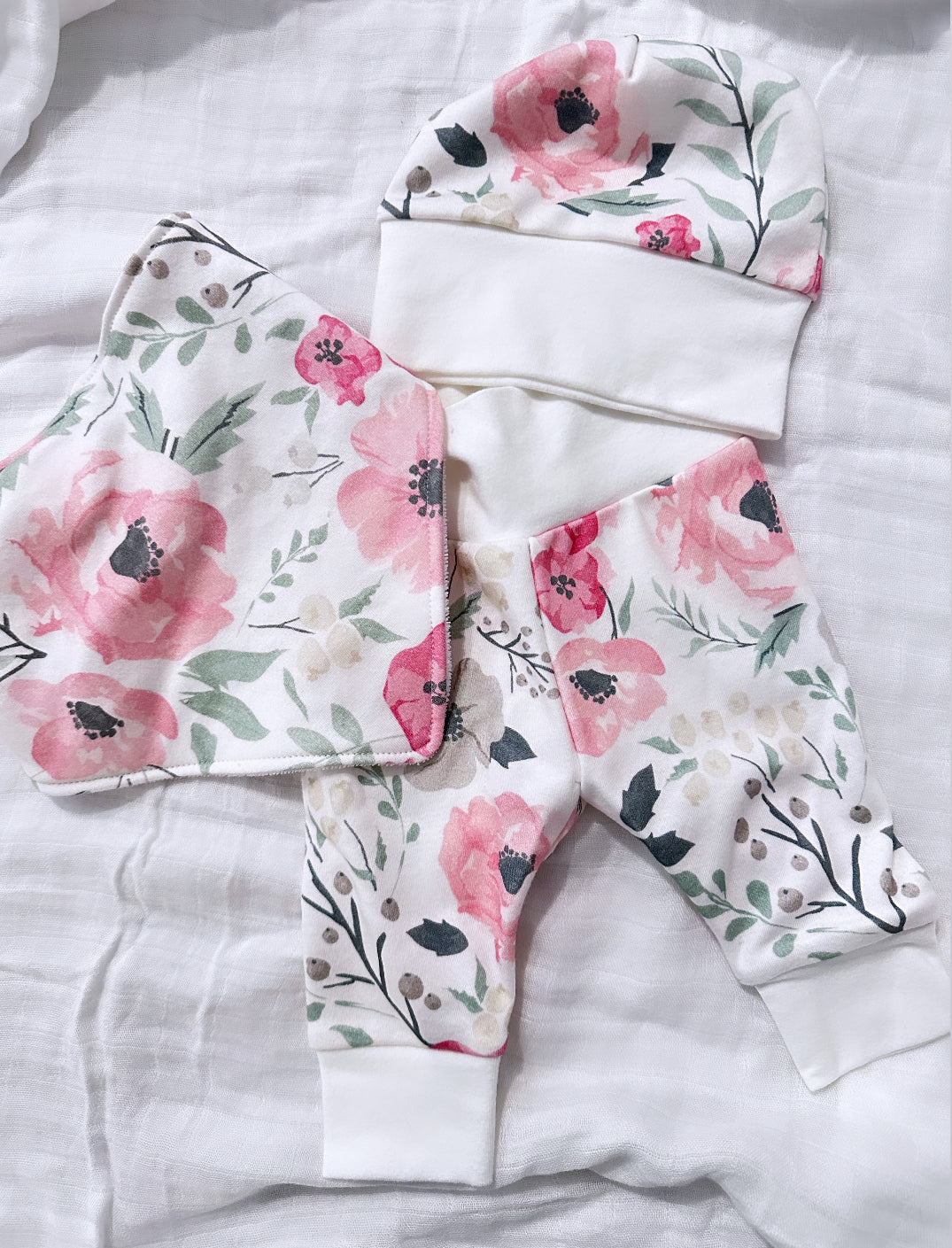 Watercolour Pink floral bandana bib