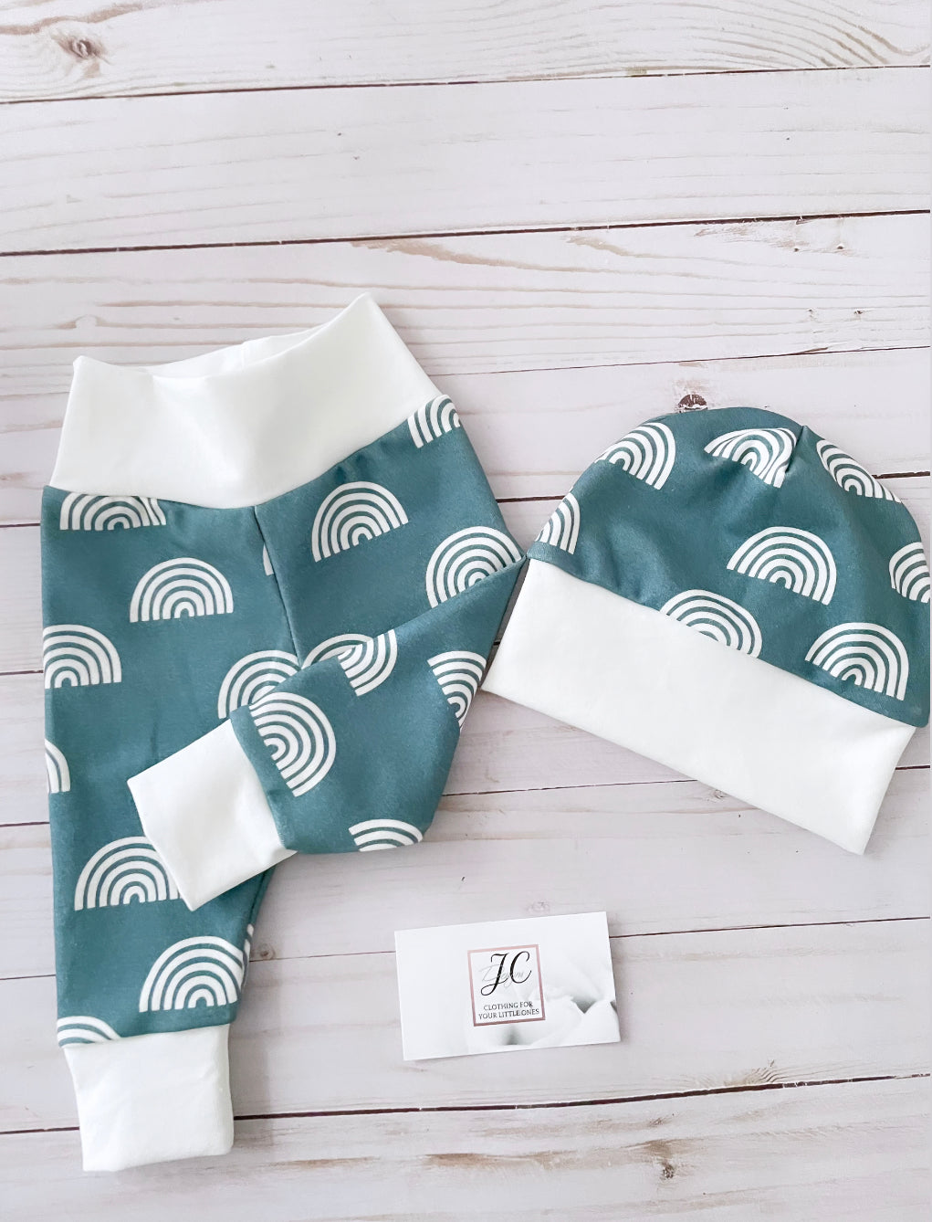 Blue with white rainbows outfit