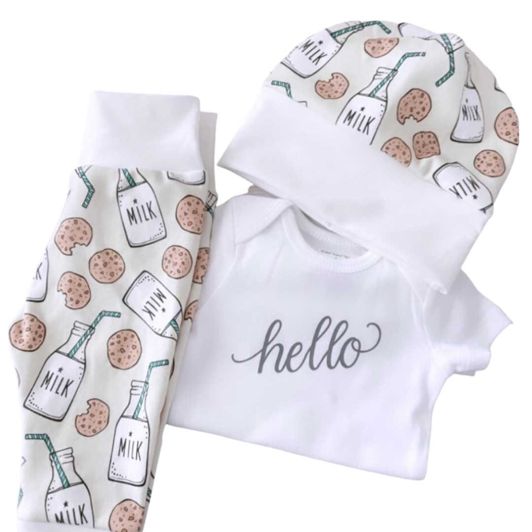 Tenue avec du lait et des biscuits