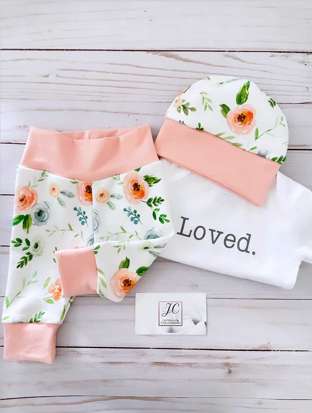 Peach floral baby outfit