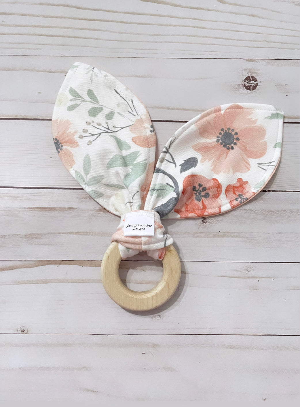 Watercolour Peach floral Teether
