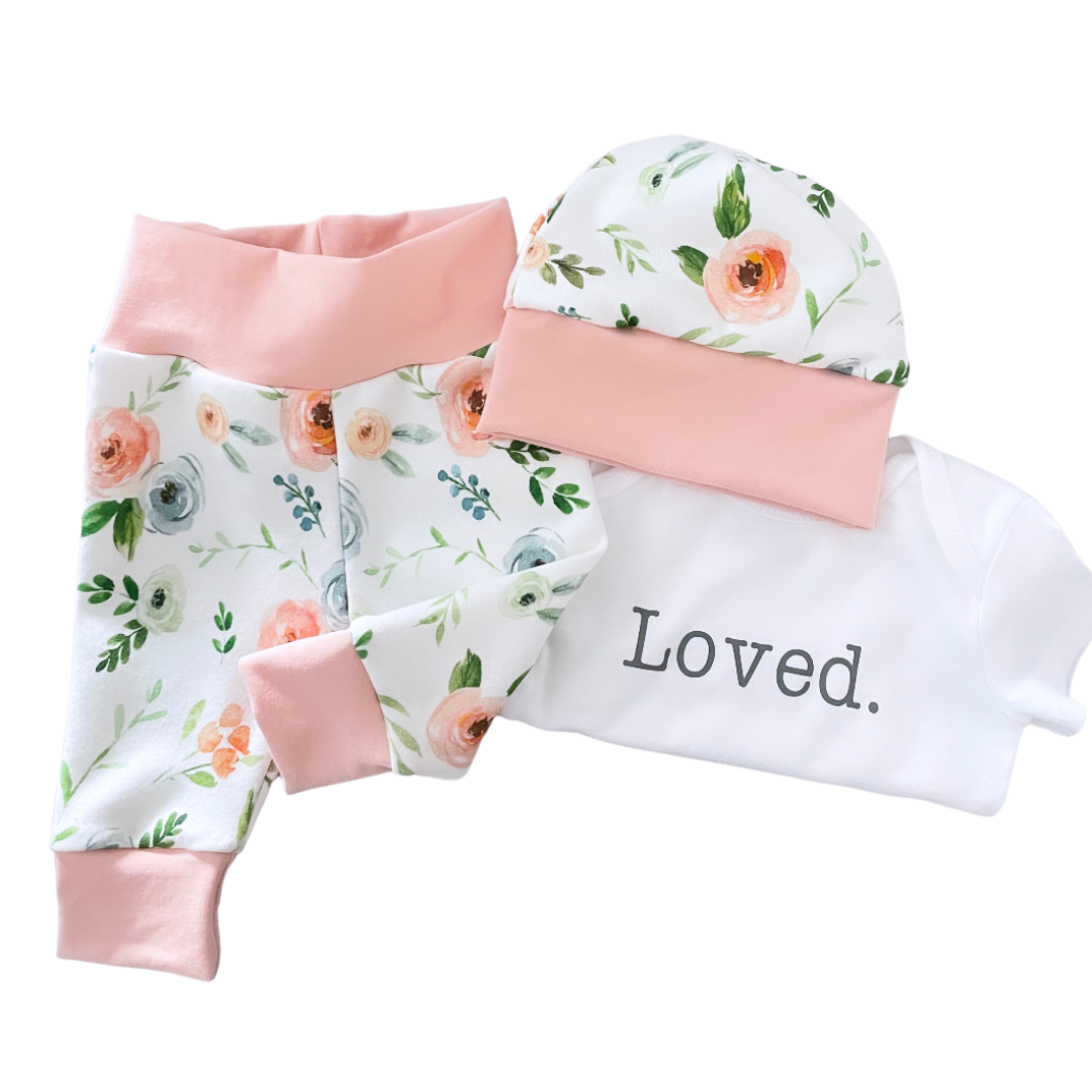 Peach floral baby outfit