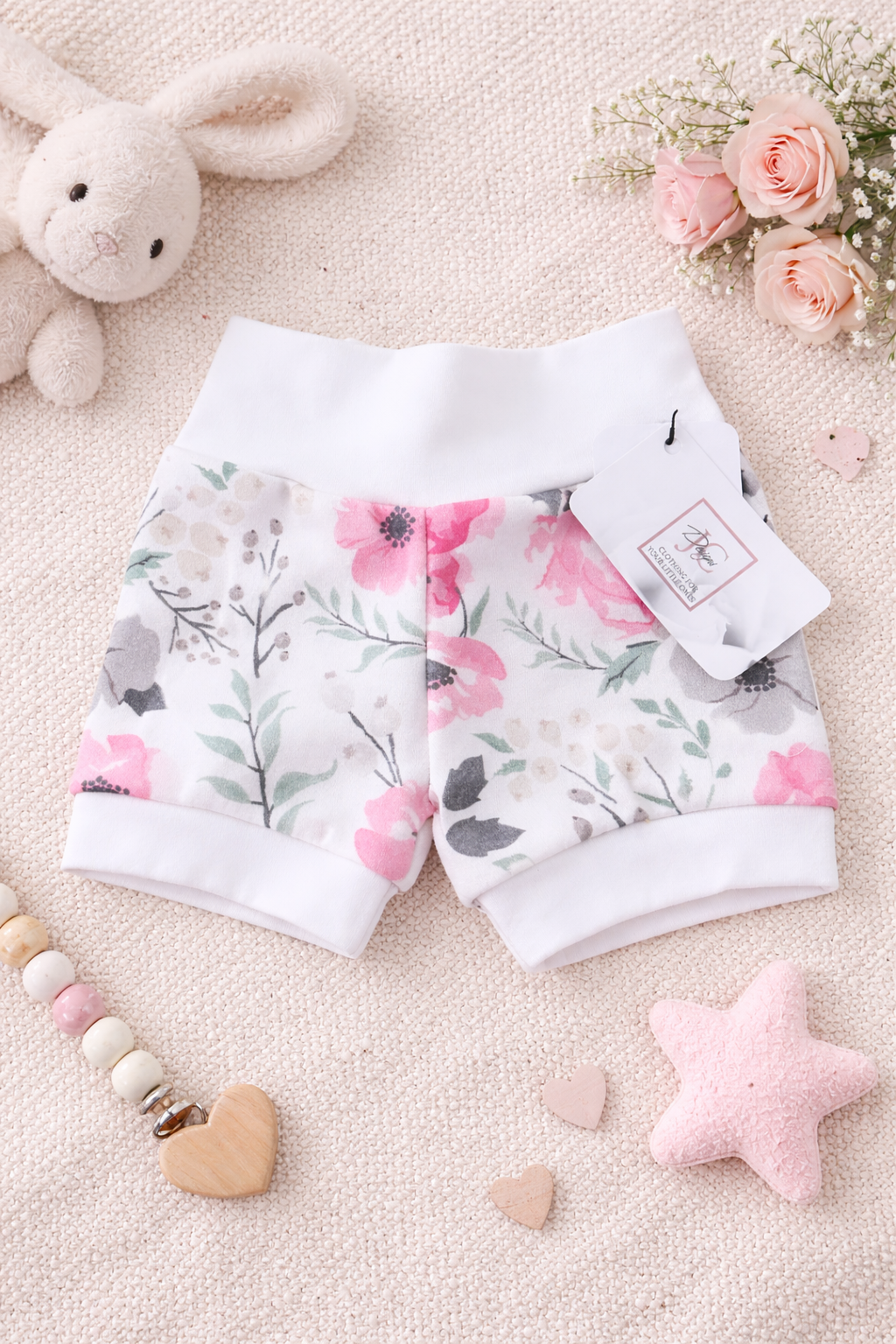 Watercolour pink floral shorts