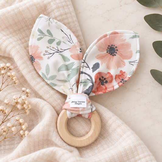 Watercolour Peach floral Teether
